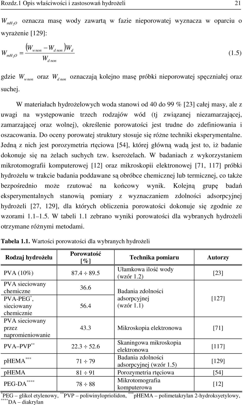 związanej niezamarzającej, zamarzającej oraz wolnej), określenie porowatości jet trudne do zdefiniowania i ozacowania. Do oceny porowatej truktury touje ię różne techniki ekperymentalne.