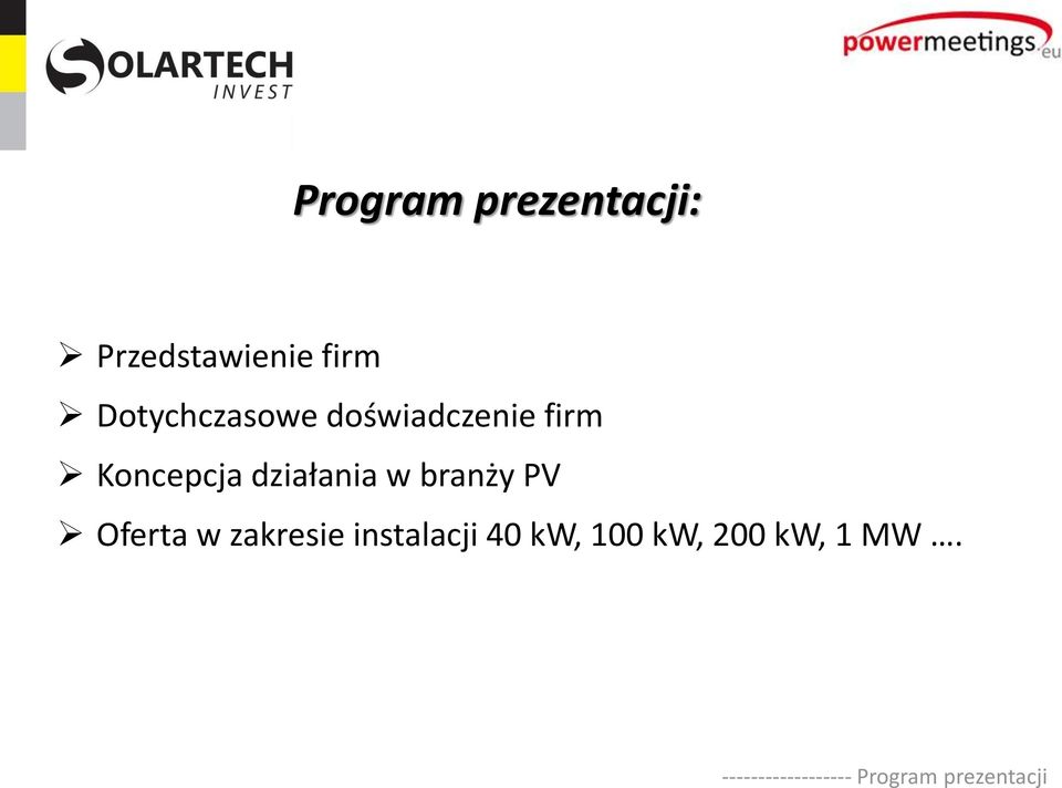 działania w branży PV Oferta w zakresie instalacji