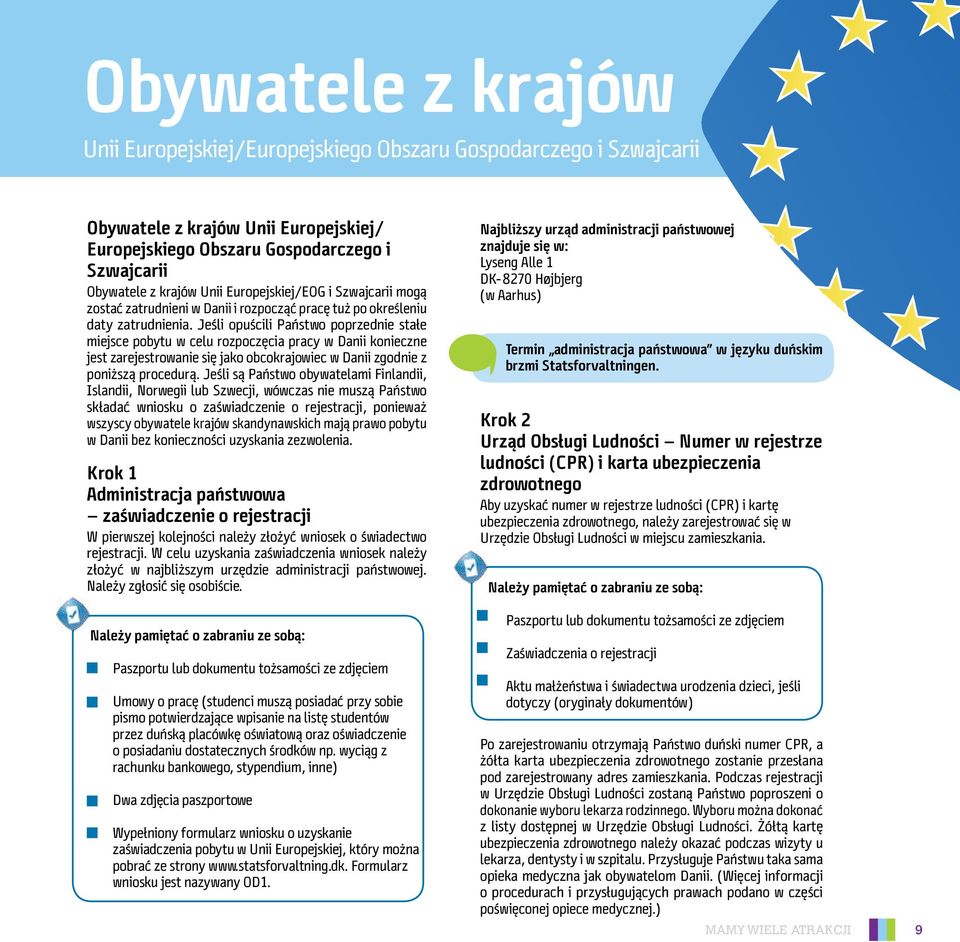 Jeśli opuścili Państwo poprzednie stałe miejsce pobytu w celu rozpoczęcia pracy w Danii konieczne jest zarejestrowanie się jako obcokrajowiec w Danii zgodnie z poniższą procedurą.