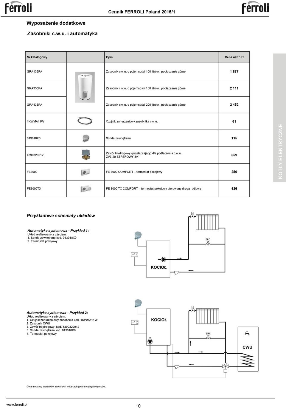 STREFOWY 3/4' 559 FE3000 FE 3000 COMFORT termostat pokojowy 250 FE3000TX FE 3000 TX COMFORT termostat pokojowy sterowany droga radiową 426 Przykładowe schematy układów Automatyka systemowa - Przykład