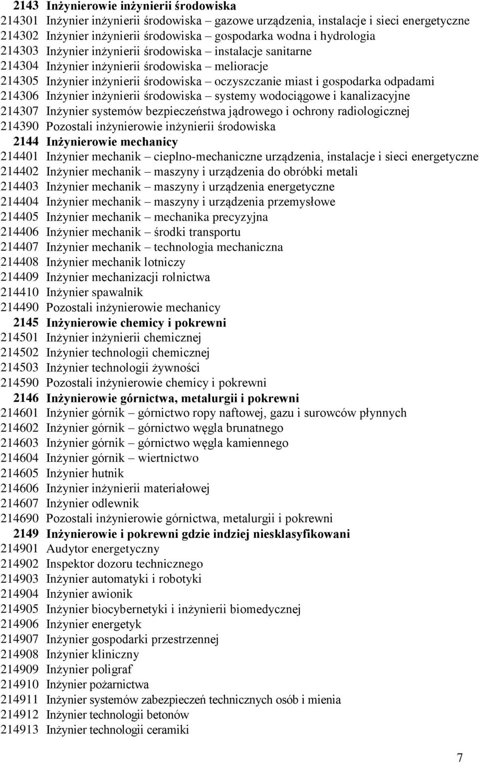 Inżynier inżynierii środowiska systemy wodociągowe i kanalizacyjne 214307 Inżynier systemów bezpieczeństwa jądrowego i ochrony radiologicznej 214390 Pozostali inżynierowie inżynierii środowiska 2144