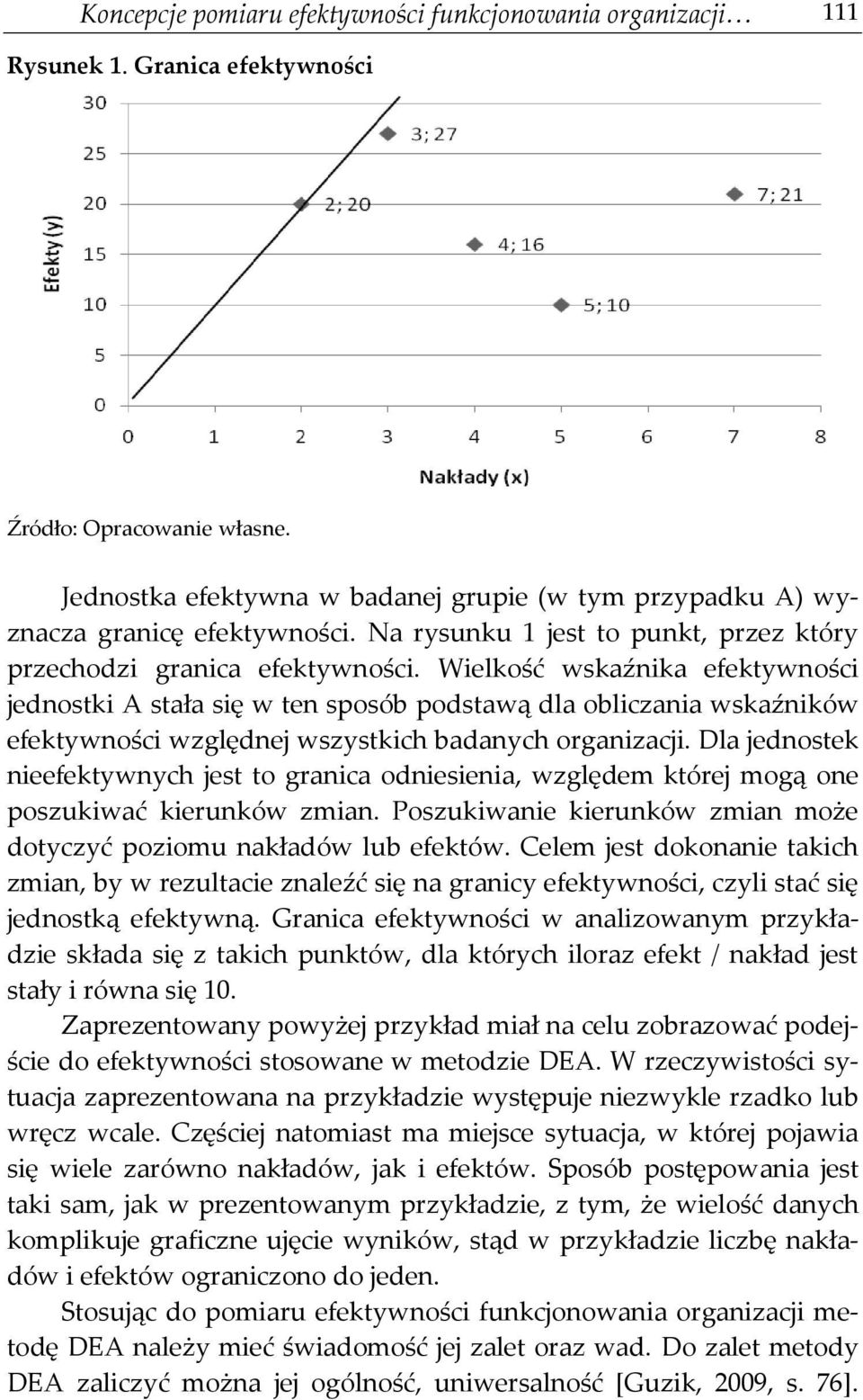 Wielkość wskaźnika efektywności jednostki A stała się w ten sposób podstawą dla obliczania wskaźników efektywności względnej wszystkich badanych organizacji.