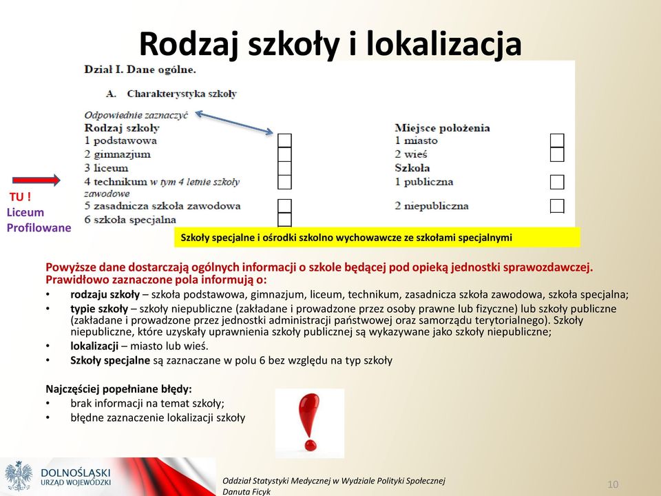 Prawidłowo zaznaczone pola informują o: rodzaju szkoły szkoła podstawowa, gimnazjum, liceum, technikum, zasadnicza szkoła zawodowa, szkoła specjalna; typie szkoły szkoły niepubliczne (zakładane i