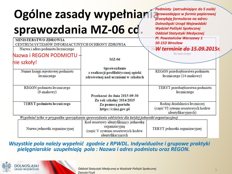 Wojewódzki Wydział Polityki Społecznej Oddział Statystyki Medycznej Pl.