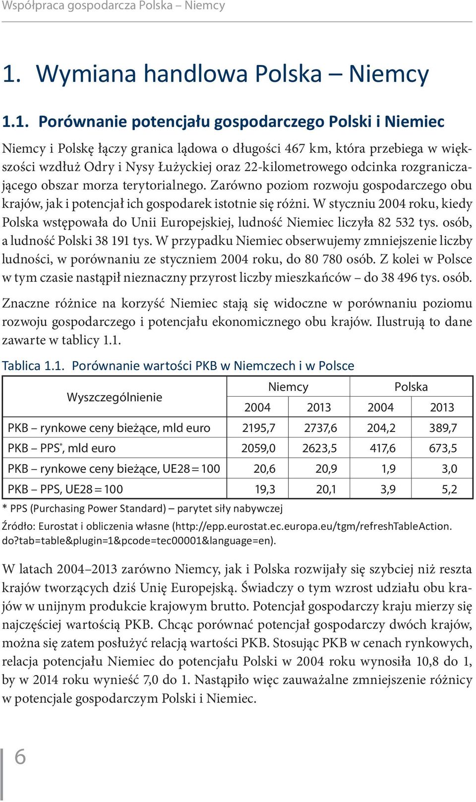 1. Porównanie potencjału gospodarczego Polski i Niemiec Niemcy i Polskę łączy granica lądowa o długości 467 km, która przebiega w większości wzdłuż Odry i Nysy Łużyckiej oraz 22-kilometrowego odcinka