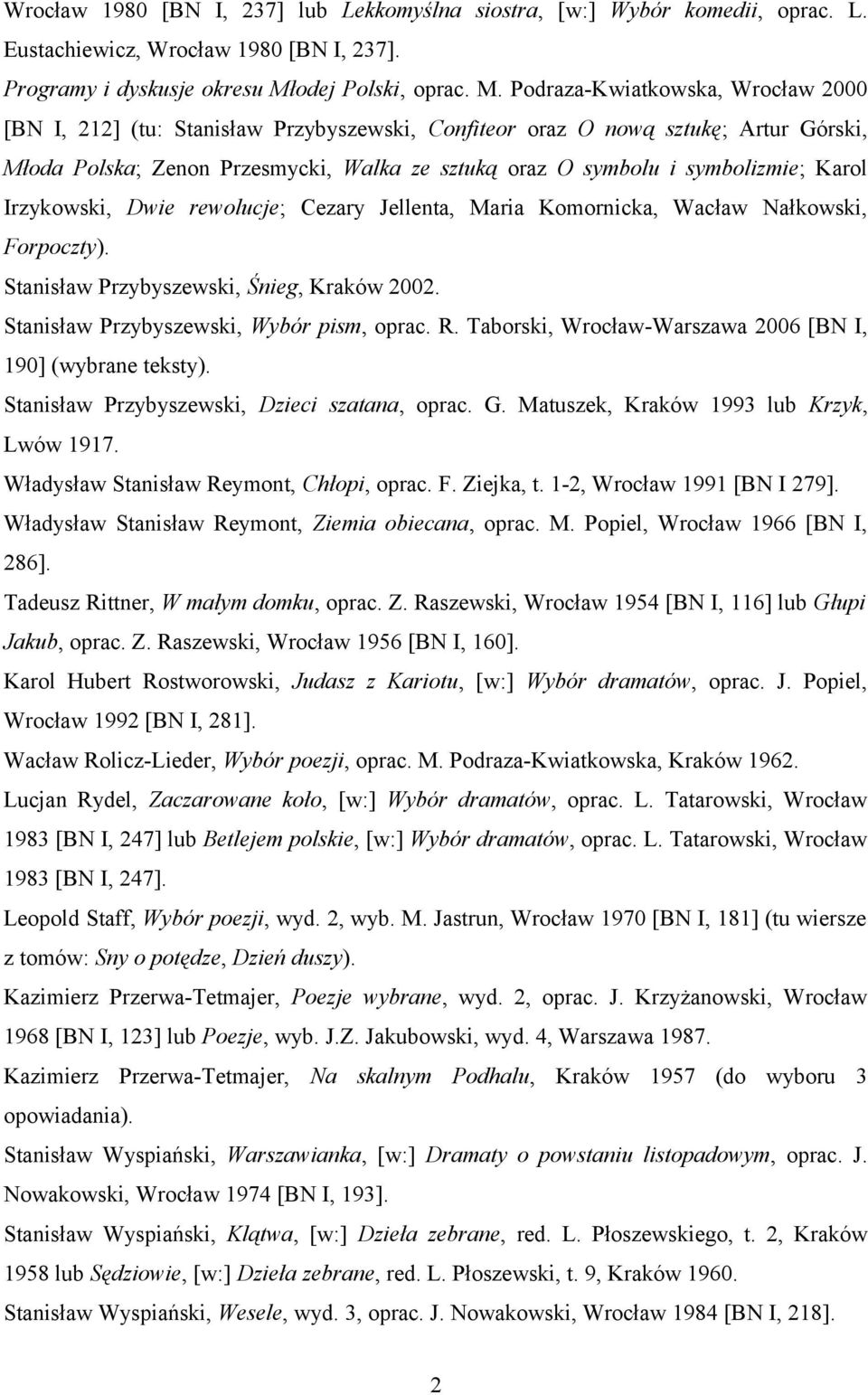 Podraza-Kwiatkowska, Wrocław 2000 [BN I, 212] (tu: Stanisław Przybyszewski, Confiteor oraz O nową sztukę; Artur Górski, Młoda Polska; Zenon Przesmycki, Walka ze sztuką oraz O symbolu i symbolizmie;