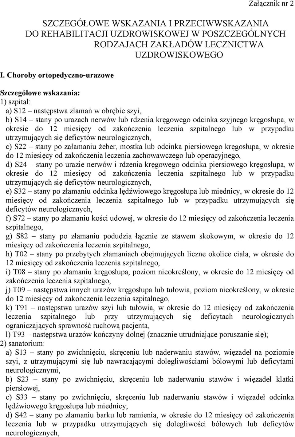 leczenia szpitalnego lub w przypadku utrzymujących się deficytów neurologicznych, c) S22 stany po załamaniu żeber, mostka lub odcinka piersiowego kręgosłupa, w okresie do 12 miesięcy od zakończenia