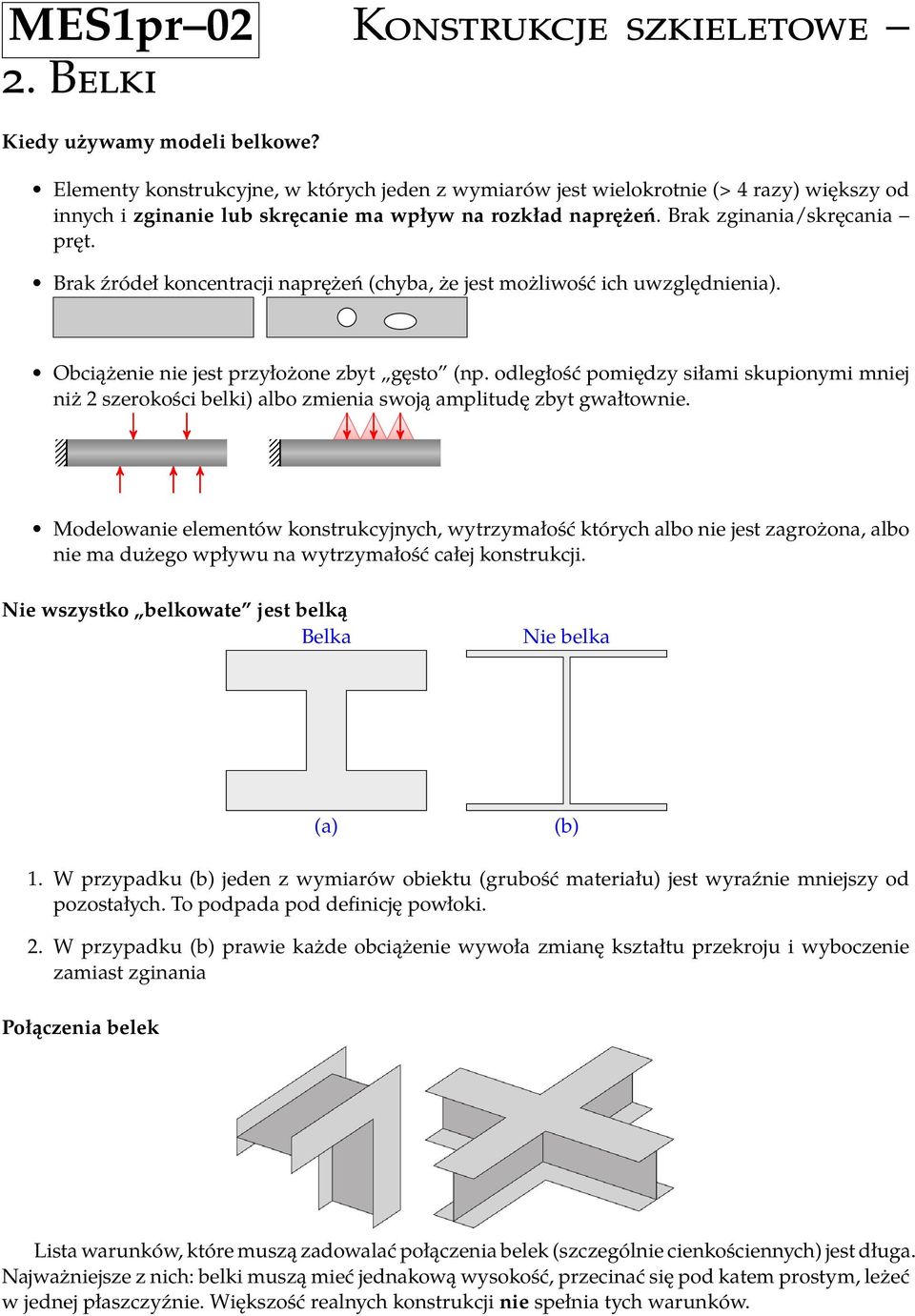 Brak źródeł koncentracji naprężeń (chyba, że jet możliwość ich uwzględnienia). Obciążenie nie jet przyłożone zbyt gęto (np.