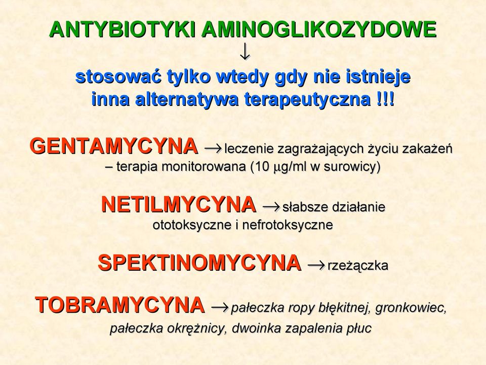 !! GENTAMYCYNA leczenie zagrażających życiu zakażeń terapia monitorowana (10 µg/ml w