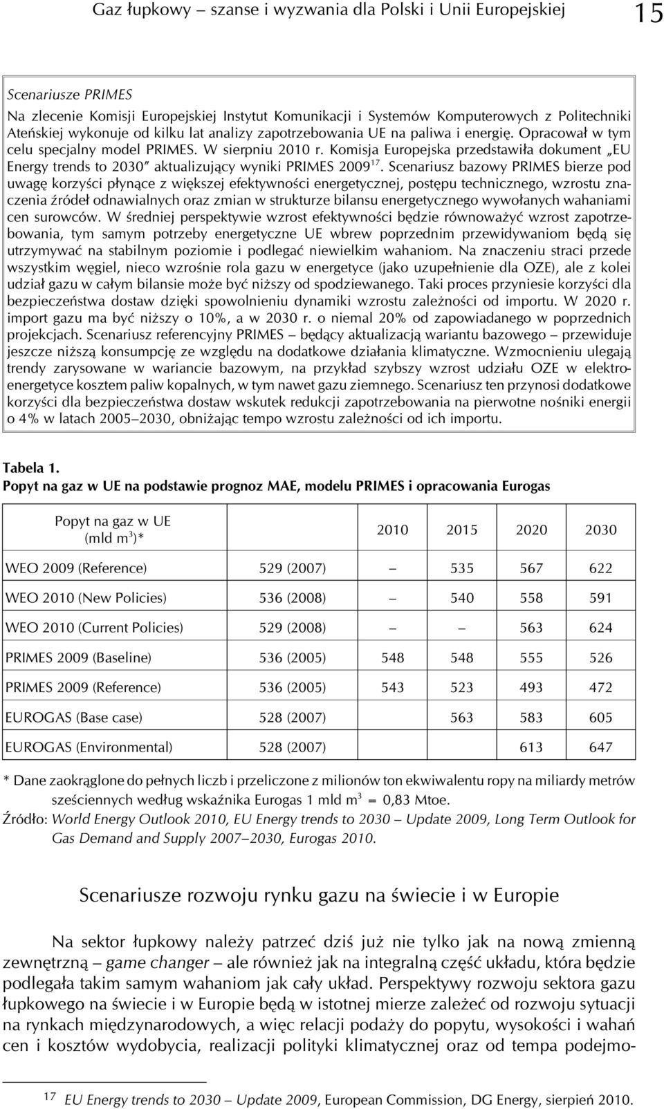 Komisja Europejska przedstawi³a dokument EU Energy trends to 2030 aktualizuj¹cy wyniki PRIMES 2009 17.