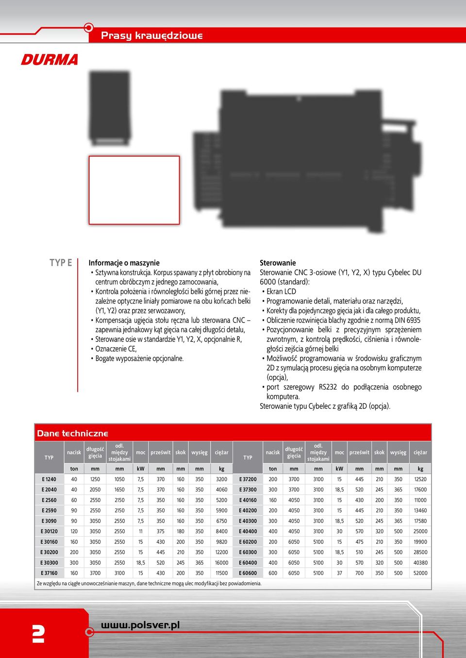 oraz przez serwozawory, Kompensacja ugięcia stołu ręczna lub sterowana CNC zapewnia jednakowy kąt gięcia na całej długości detalu, Sterowane osie w standardzie Y1, Y2, X, opcjonalnie R, Oznaczenie