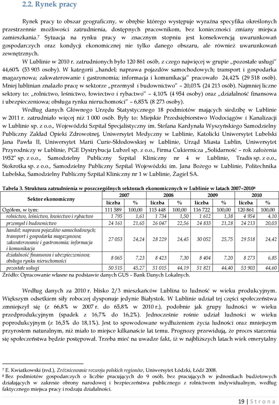 7 Sytuacja na rynku pracy w znacznym stopniu jest konsekwencją uwarunkowań gospodarczych oraz kondycji ekonomicznej nie tylko danego obszaru, ale również uwarunkowań zewnętrznych. W Lublinie w 2010 r.