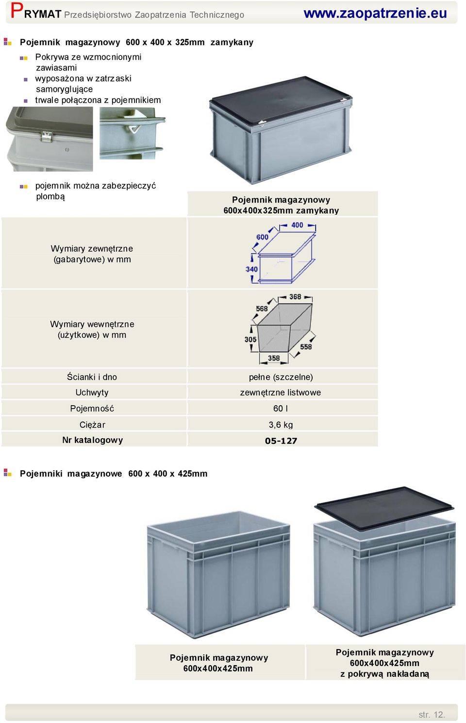 katalogowy 05-127 Pojemniki magazynowe