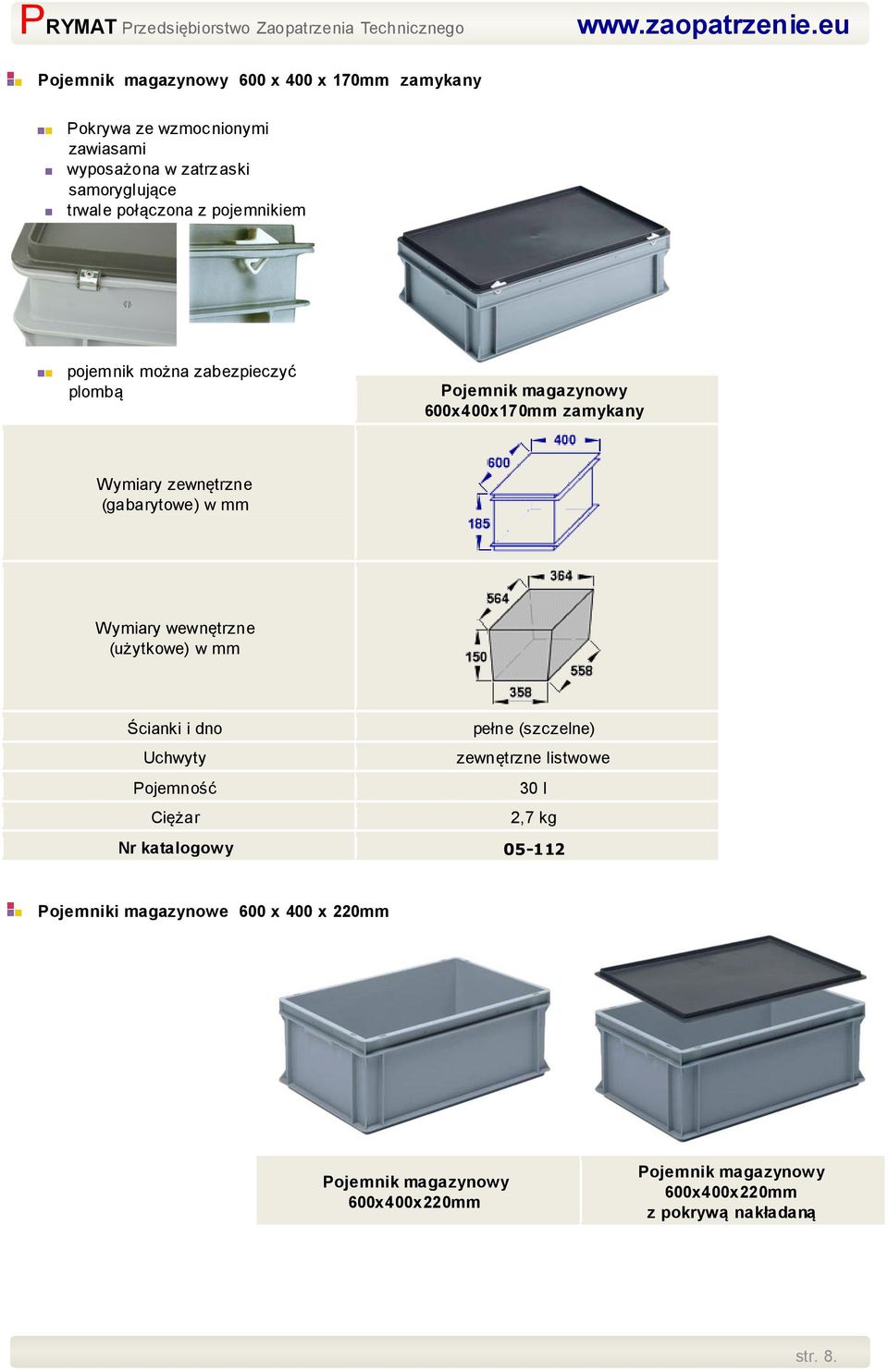 katalogowy 05-112 Pojemniki magazynowe