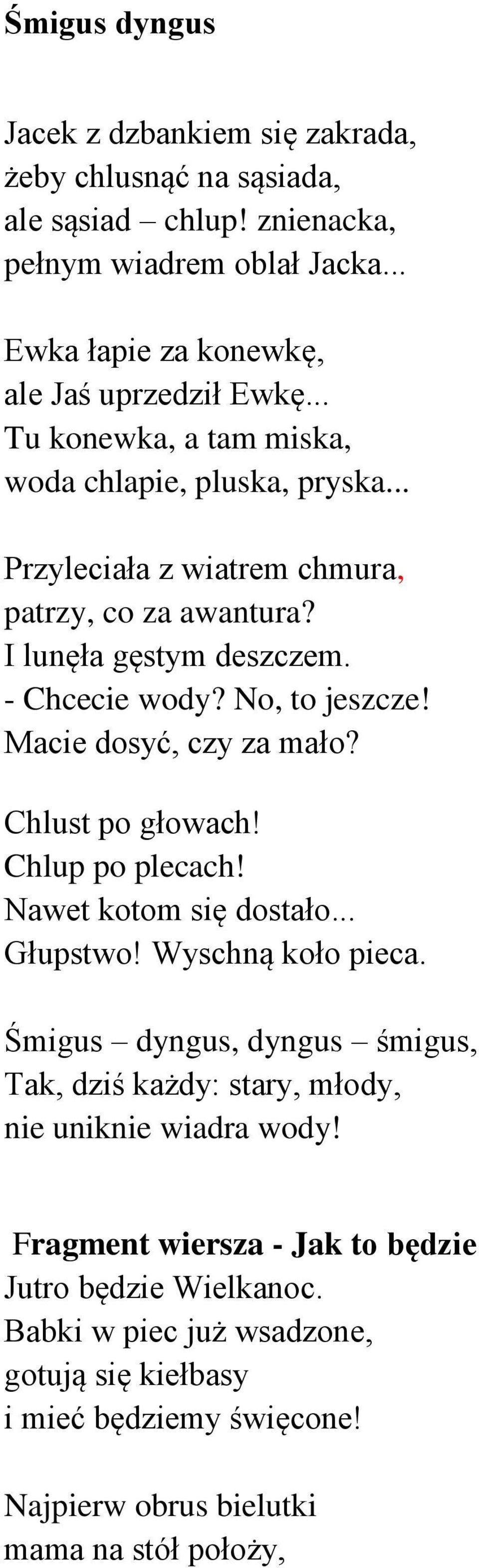 Macie dosyć, czy za mało? Chlust po głowach! Chlup po plecach! Nawet kotom się dostało... Głupstwo! Wyschną koło pieca.