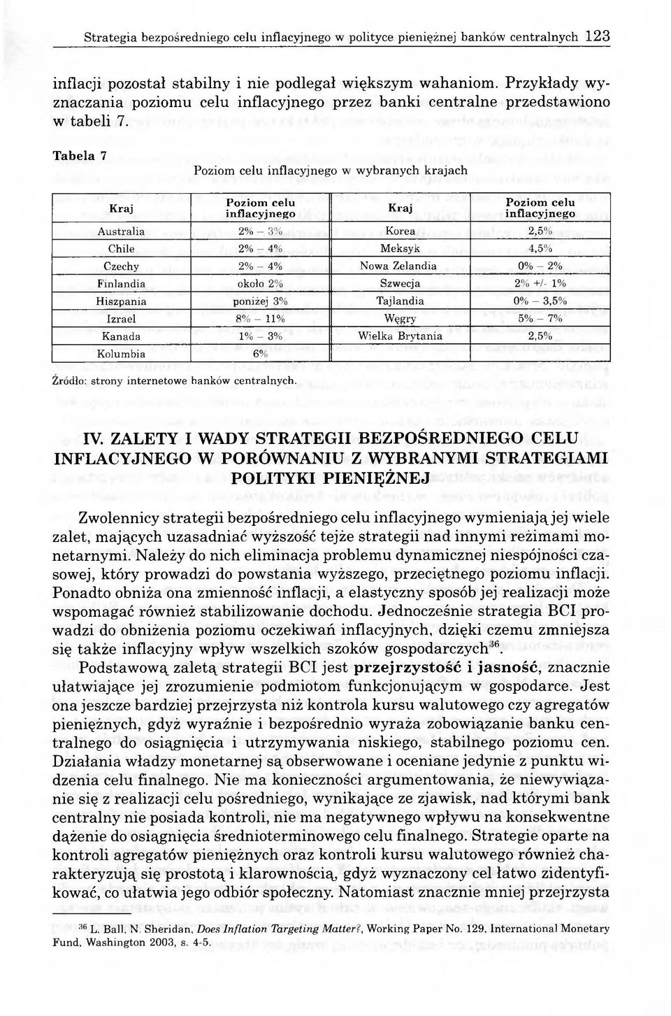 Tabela 7 Poziom celu inflacyjnego w wybranych krajach Kraj P oziom celu in flacyjn ego Kraj P oziom celu in flacyjn ego Australia 2% - 3% Korea 2,5% Chile 2% - 4% Meksyk 4,5% Czechy 2% - 4% Nowa