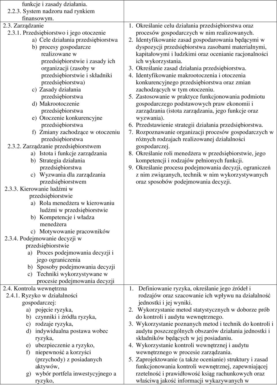 przedsiębiorstwa) c) Zasady działania przedsiębiorstwa d) Makrootoczenie przedsiębiorstwa e) Otoczenie konkurencyjne przedsiębiorstwa f) Zmiany zachodzące w otoczeniu przedsiębiorstwa 2.