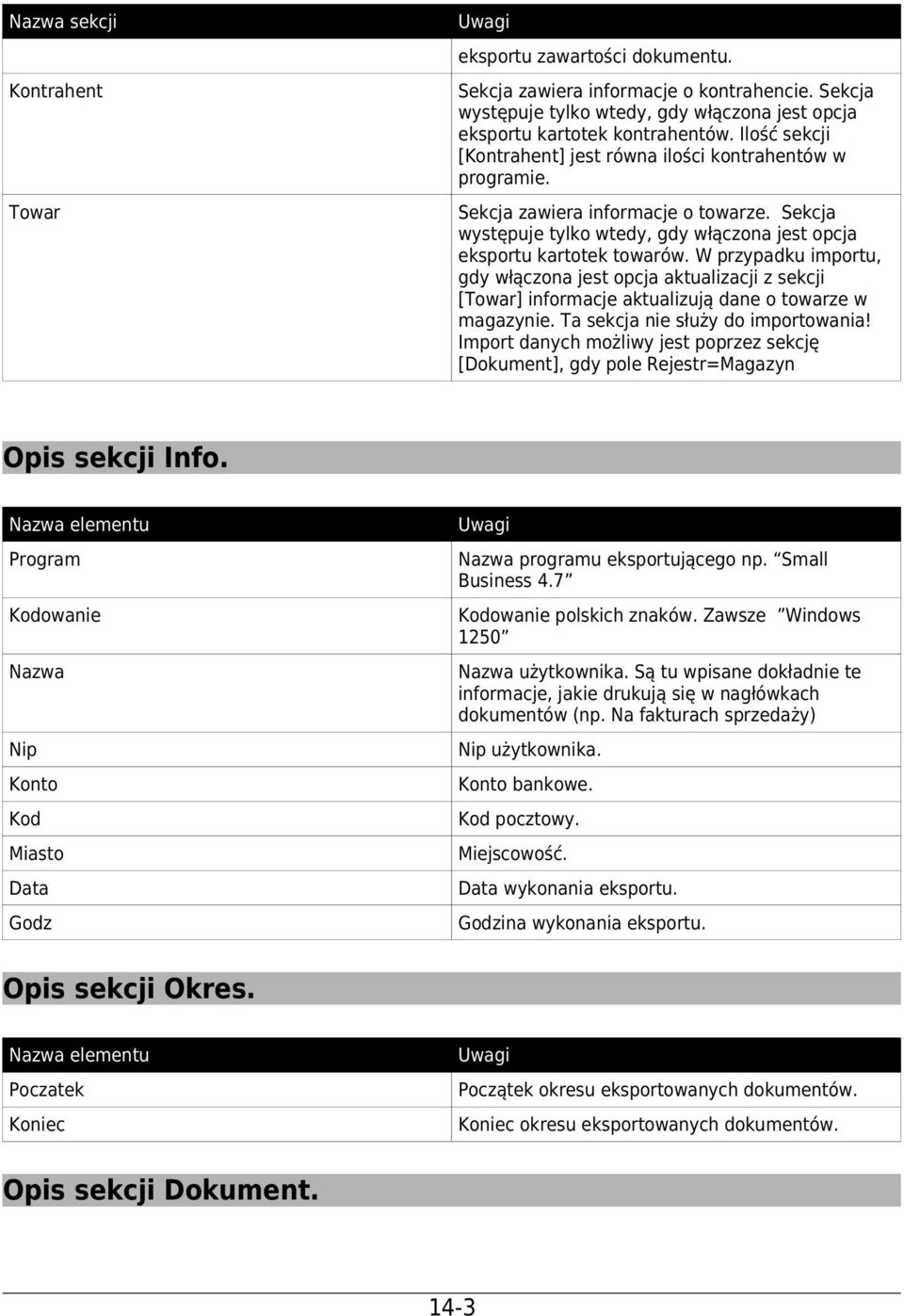 W przypadku importu, gdy włączona jest opcja aktualizacji z sekcji [Towar] informacje aktualizują dane o towarze w magazynie. Ta sekcja nie służy do importowania!