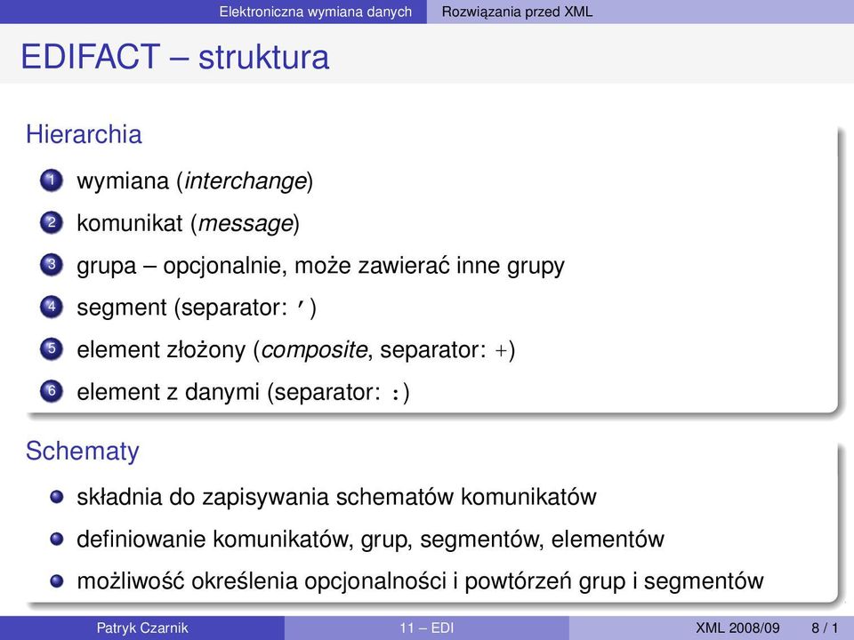 +) 6 element z danymi (separator: :) Schematy składnia do zapisywania schematów komunikatów definiowanie komunikatów,