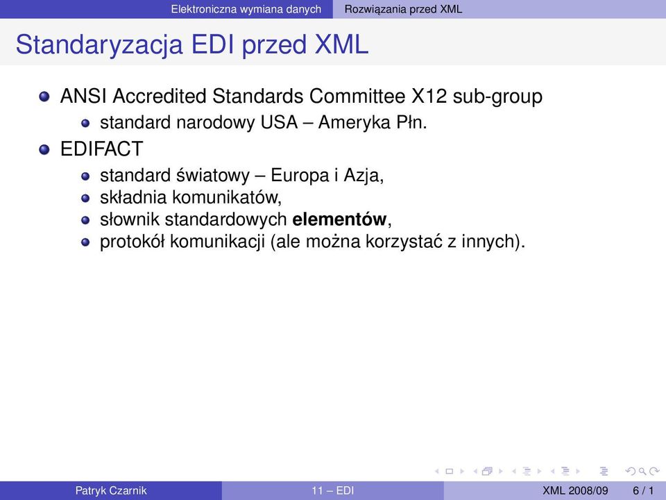 EDIFACT standard światowy Europa i Azja, składnia komunikatów, słownik standardowych