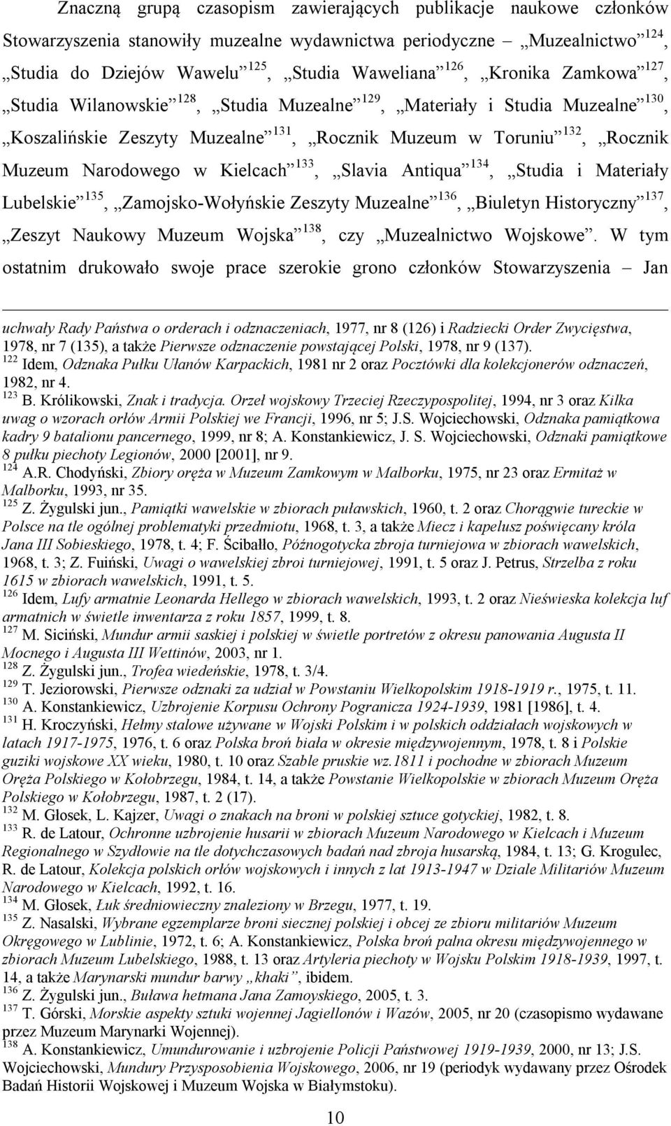 Kielcach 133, Slavia Antiqua 134, Studia i Materiały Lubelskie 135, Zamojsko-Wołyńskie Zeszyty Muzealne 136, Biuletyn Historyczny 137, Zeszyt Naukowy Muzeum Wojska 138, czy Muzealnictwo Wojskowe.