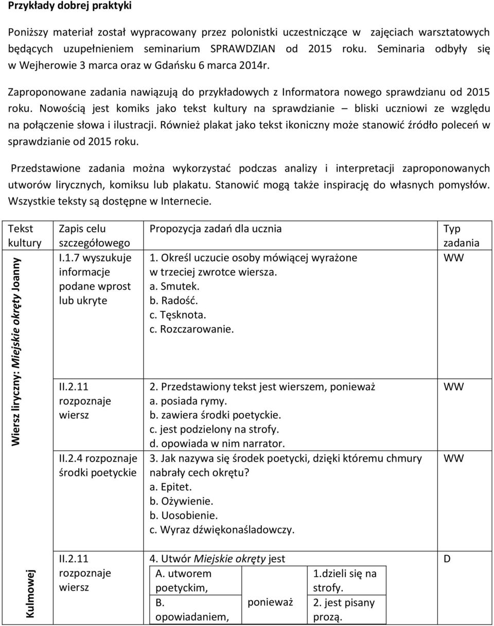 Nowością jest komiks jako tekst kultury na sprawdzianie bliski uczniowi ze względu na połączenie słowa i ilustracji.