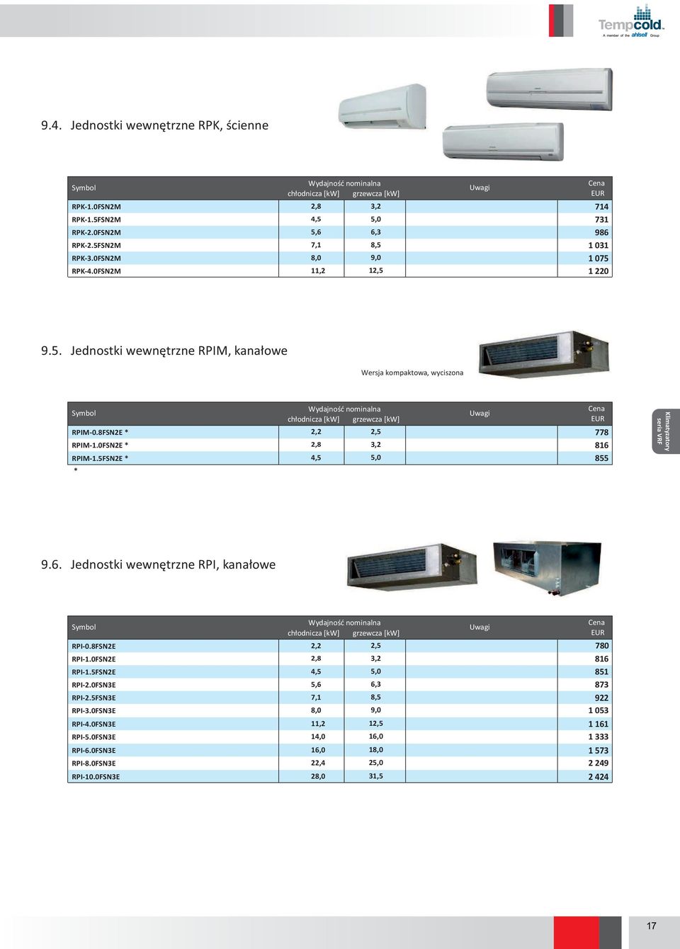 8FSN2E * RPIM1.0FSN2E * RPIM1.5FSN2E * * 2,2 2,5 778 2,8 3,2 816 4,5 5,0 855 Klimatyzatory seria VRF 9.6. Jednostki wewnętrzne RPI, kanałowe RPI0.8FSN2E RPI1.0FSN2E RPI1.