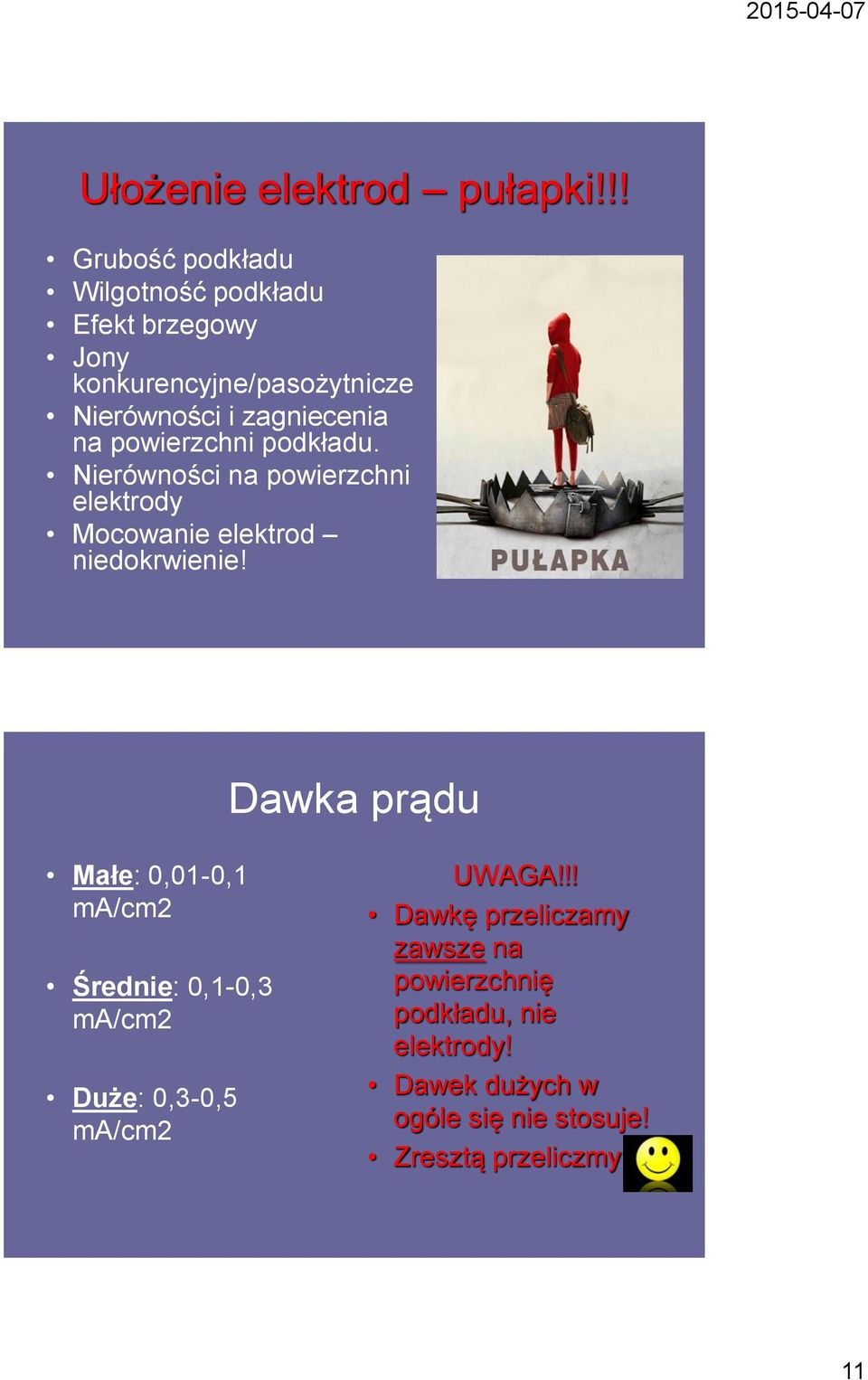 zagniecenia na powierzchni podkładu. Nierówności na powierzchni elektrody Mocowanie elektrod niedokrwienie!