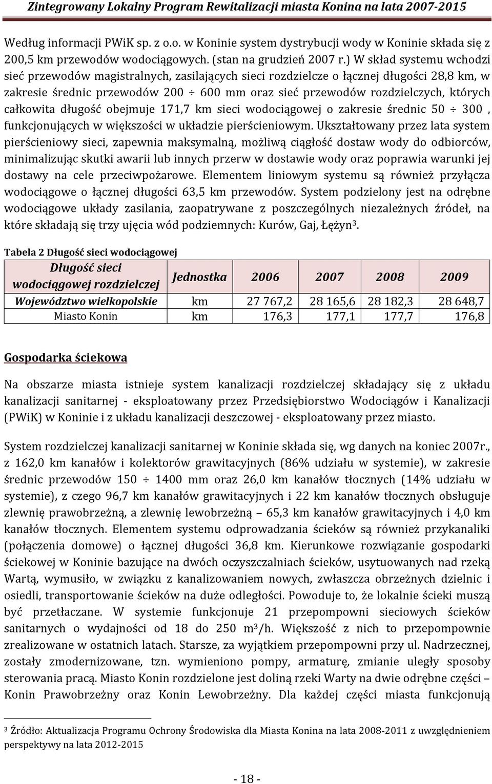 całkowita długość obejmuje 171,7 km sieci wodociągowej o zakresie średnic 50 300, funkcjonujących w większości w układzie pierścieniowym.