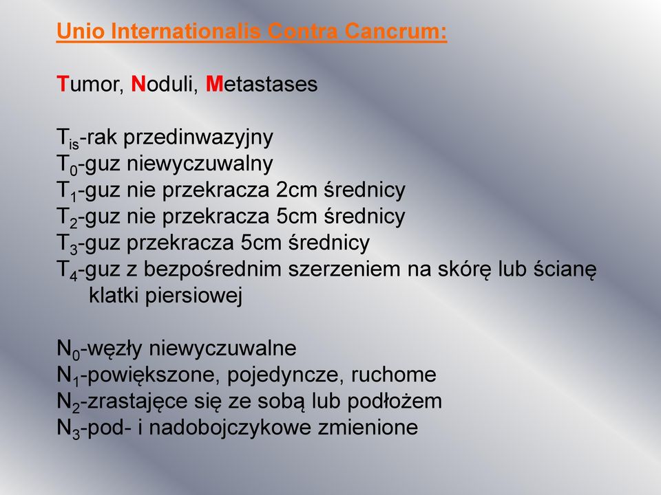 5cm średnicy T 4 -guz z bezpośrednim szerzeniem na skórę lub ścianę klatki piersiowej N 0 -węzły