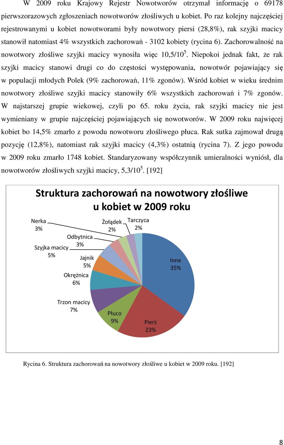 Zachorowalność na nowotwory złośliwe szyjki macicy wynosiła więc 10,5/10 5.