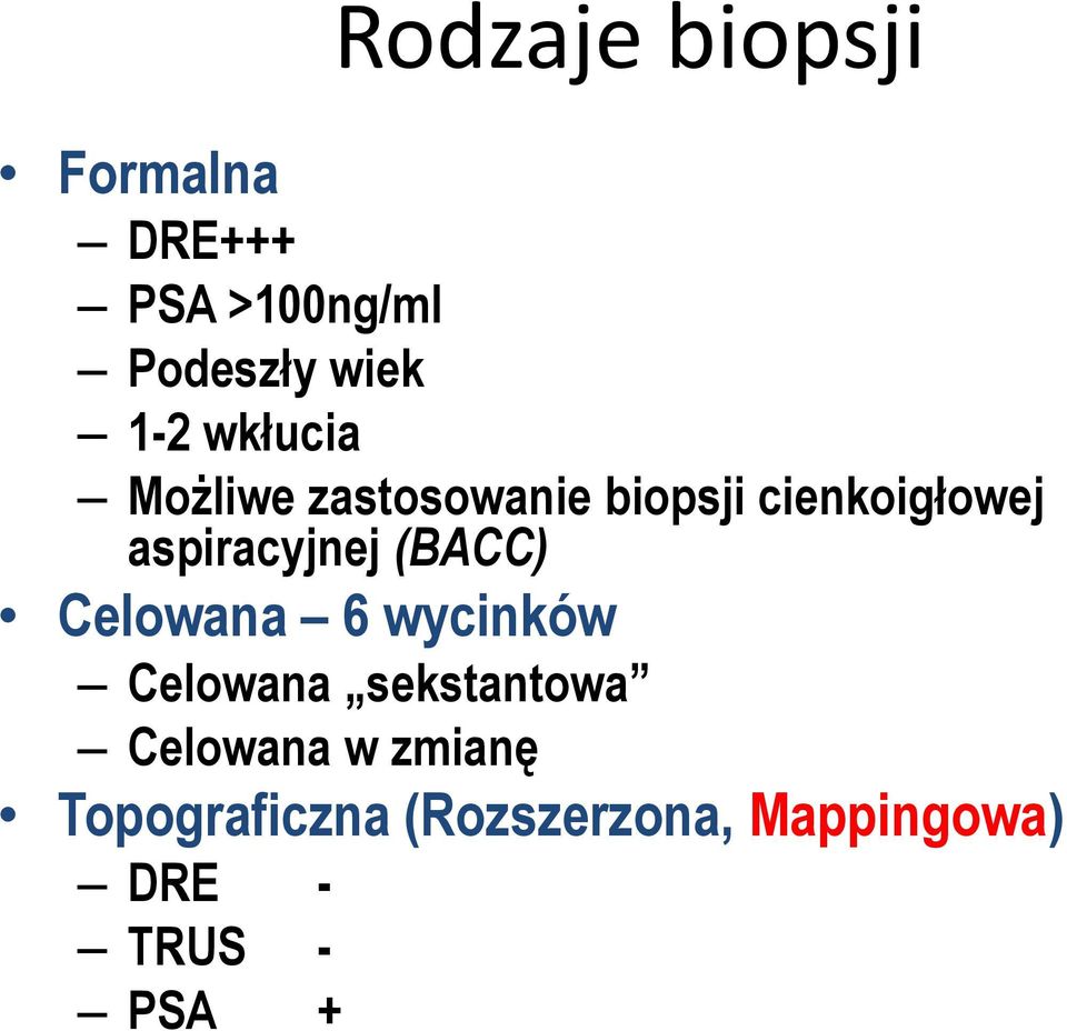 aspiracyjnej (BACC) Celowana 6 wycinków Celowana sekstantowa