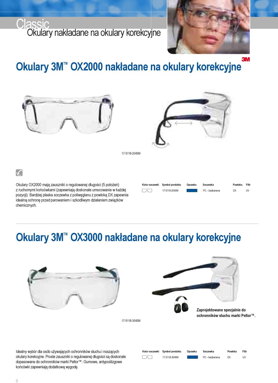 17-5118-2040M 3M OX3000 nakładane na okulary korekcyjne 17-5118-3040M Zaprojektowane specjalnie do ochronników słuchu marki Peltor.