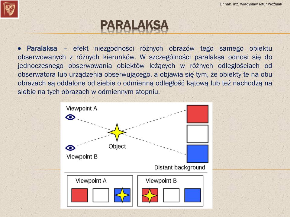 W szczególności paralaksa odnosi się do jednoczesnego obserwowania obiektów leżących w różnych