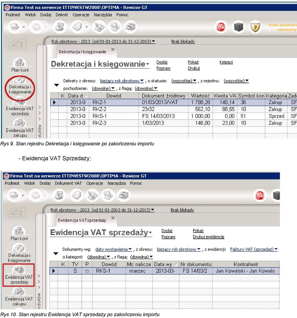 po zakończeniu importu Ewidencja VAT