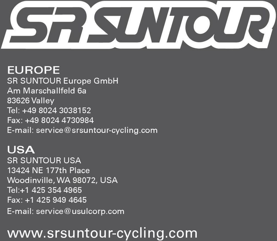 com USA SR SUNTOUR USA 13424 NE 177th Place Woodinville, WA 98072, USA