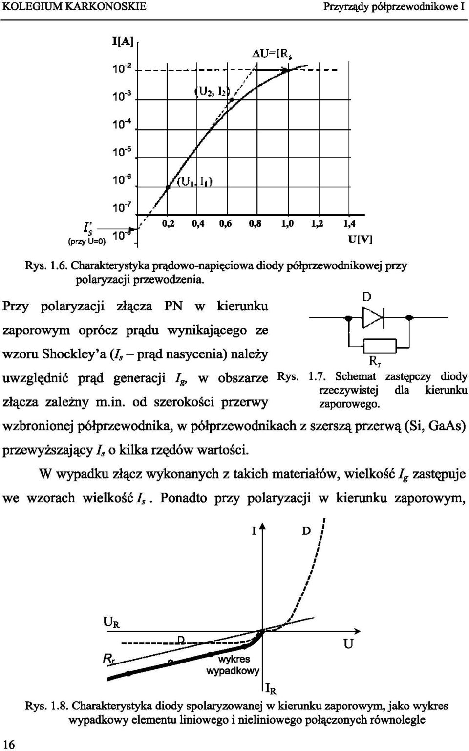 Schemat zastępczy diody rzeczywistej dla kierunku złącza zależny m.in. od szerokości przerwy zaporowego.