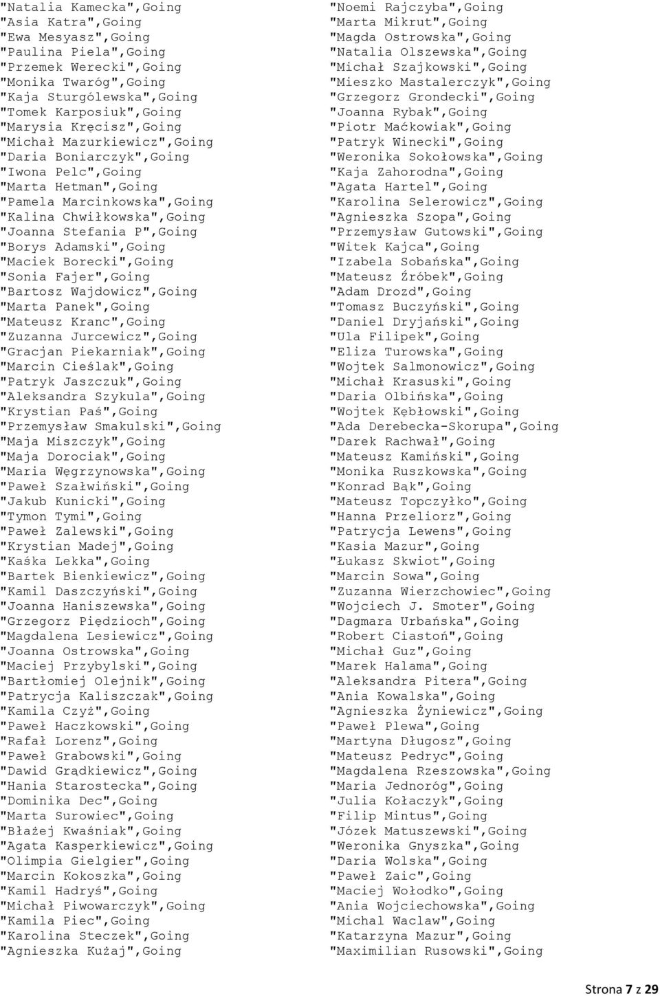Adamski",Going "Maciek Borecki",Going "Sonia Fajer",Going "Bartosz Wajdowicz",Going "Marta Panek",Going "Mateusz Kranc",Going "Zuzanna Jurcewicz",Going "Gracjan Piekarniak",Going "Marcin