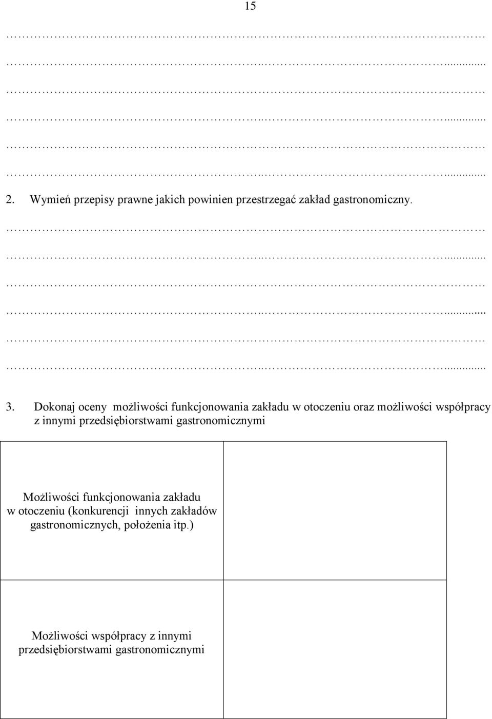 przedsiębiorstwami gastronomicznymi Możliwości funkcjonowania zakładu w otoczeniu (konkurencji