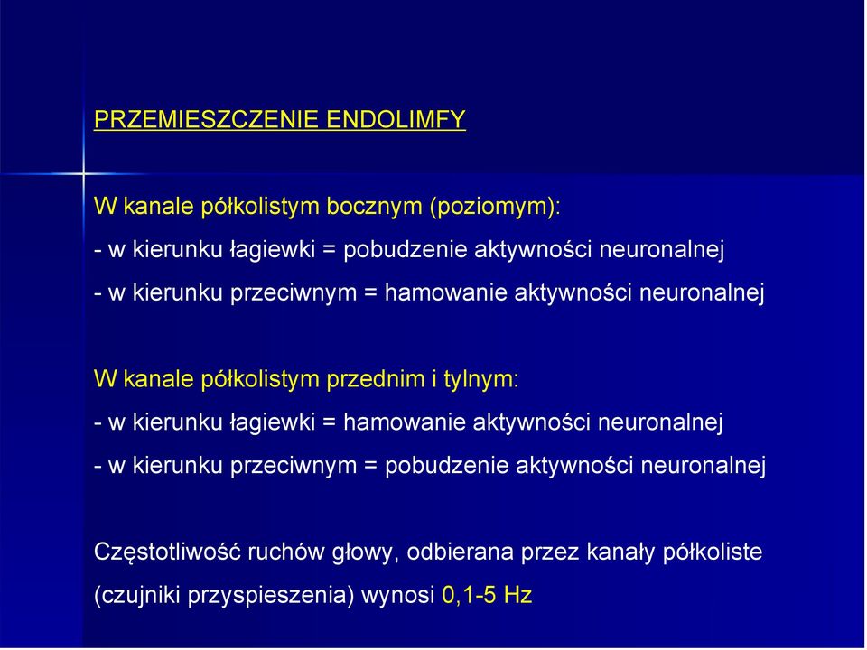 przednim i tylnym: - w kierunku łagiewki = hamowanie aktywności neuronalnej - w kierunku przeciwnym =