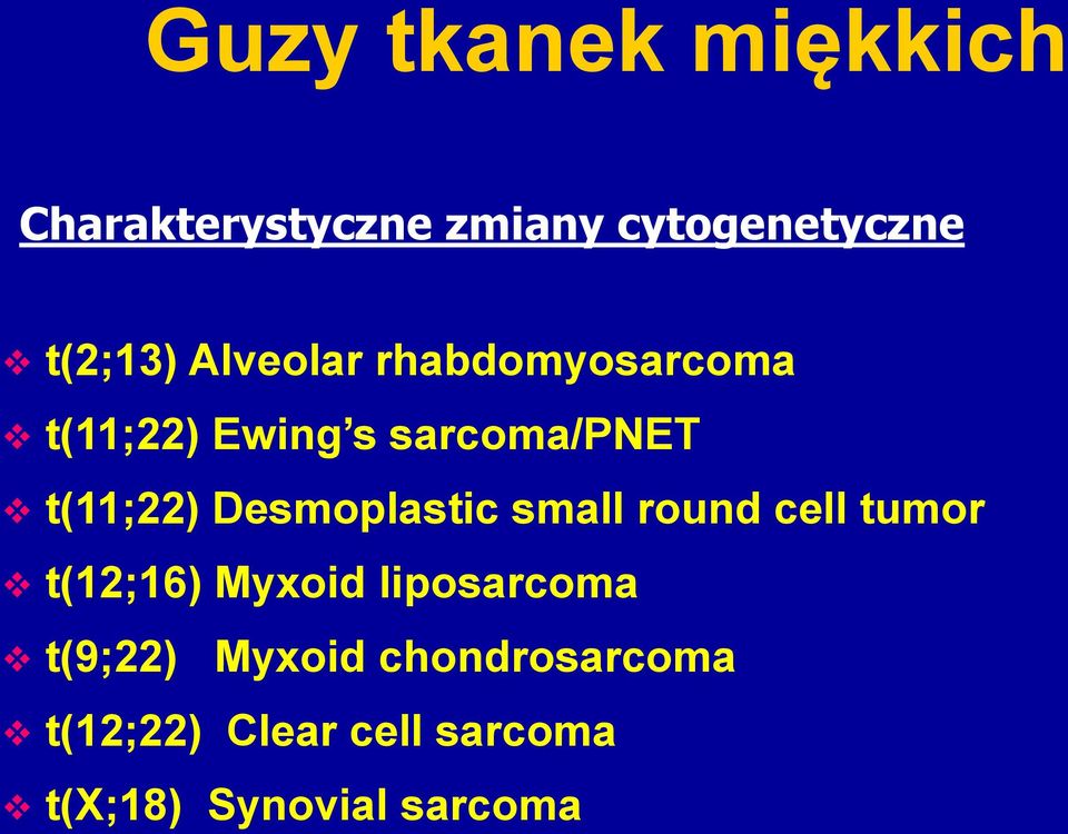 Desmoplastic small round cell tumor t(12;16) Myxoid liposarcoma