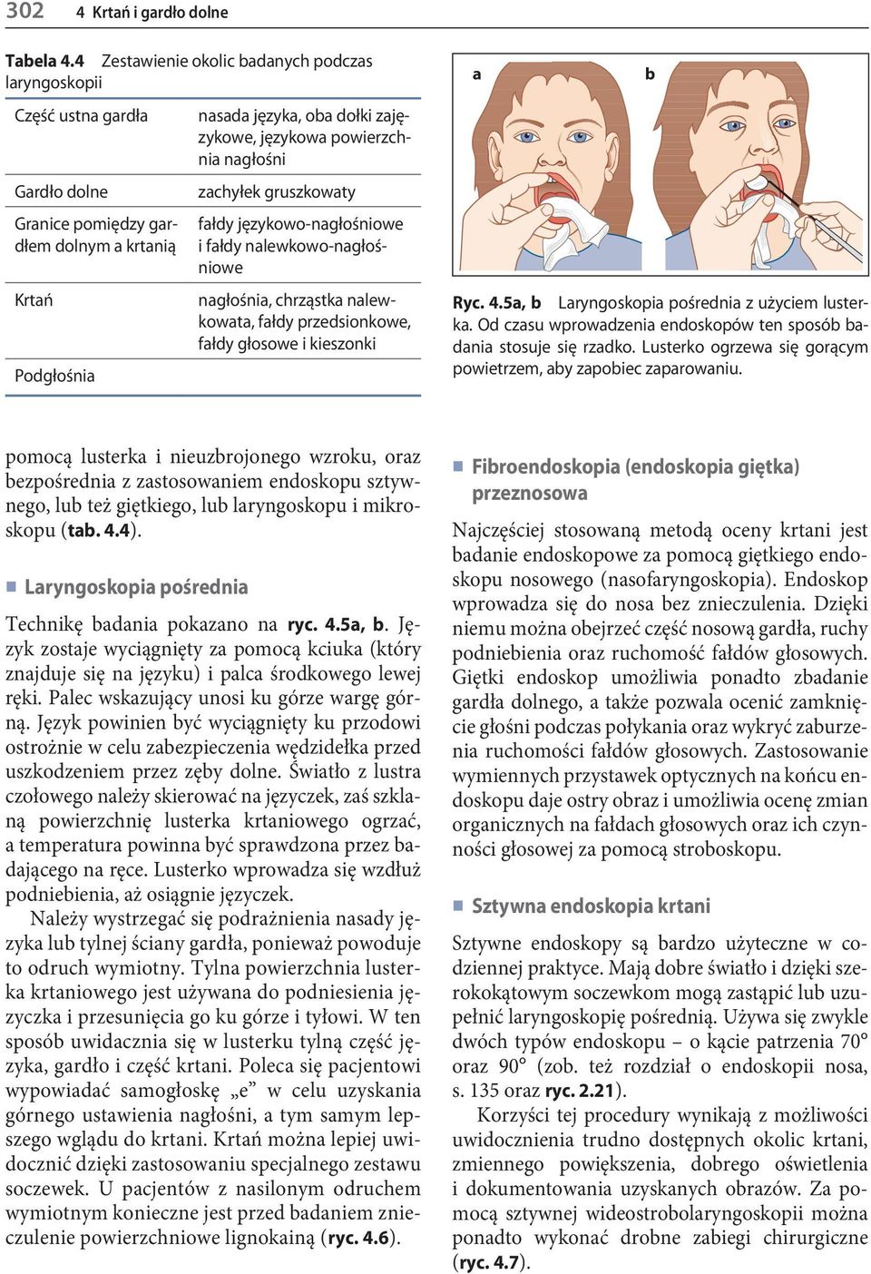 powierzchnia nagłośni zachyłek gruszkowaty fałdy językowo-nagłośniowe i fałdy nalewkowo-nagłośniowe nagłośnia, chrząstka nalewkowata, fałdy przedsionkowe, fałdy głosowe i kieszonki a b Ryc. 4.