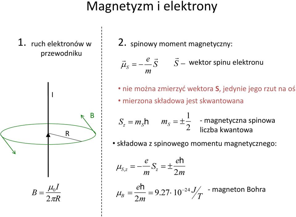 nie można zmierzyć wektora S, jedynie jego rzut na oś mierzona składowa jest skwantowana R B S