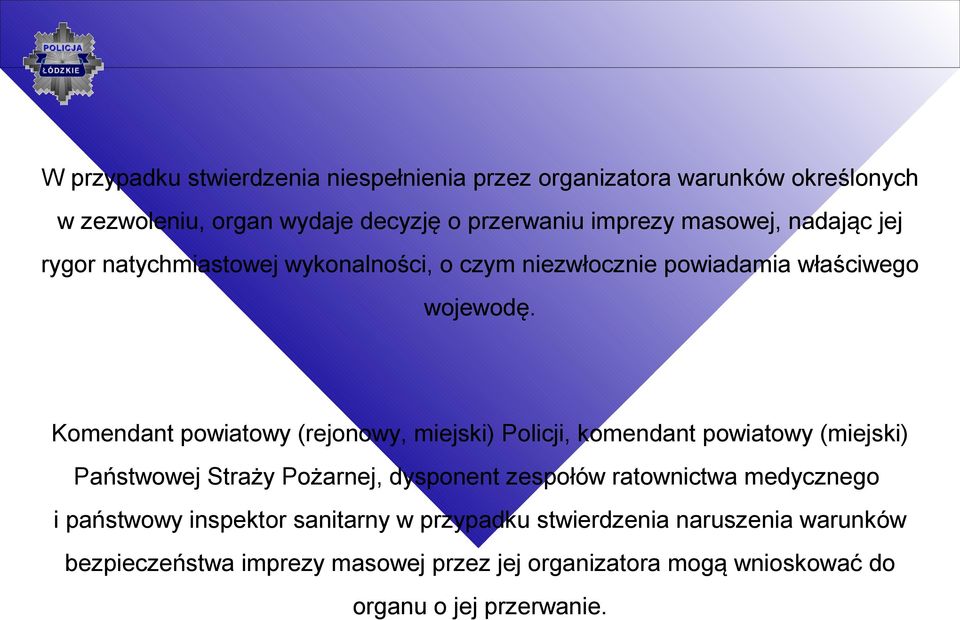 Komendant powiatowy (rejonowy, miejski) Policji, komendant powiatowy (miejski) Państwowej Straży Pożarnej, dysponent zespołów ratownictwa