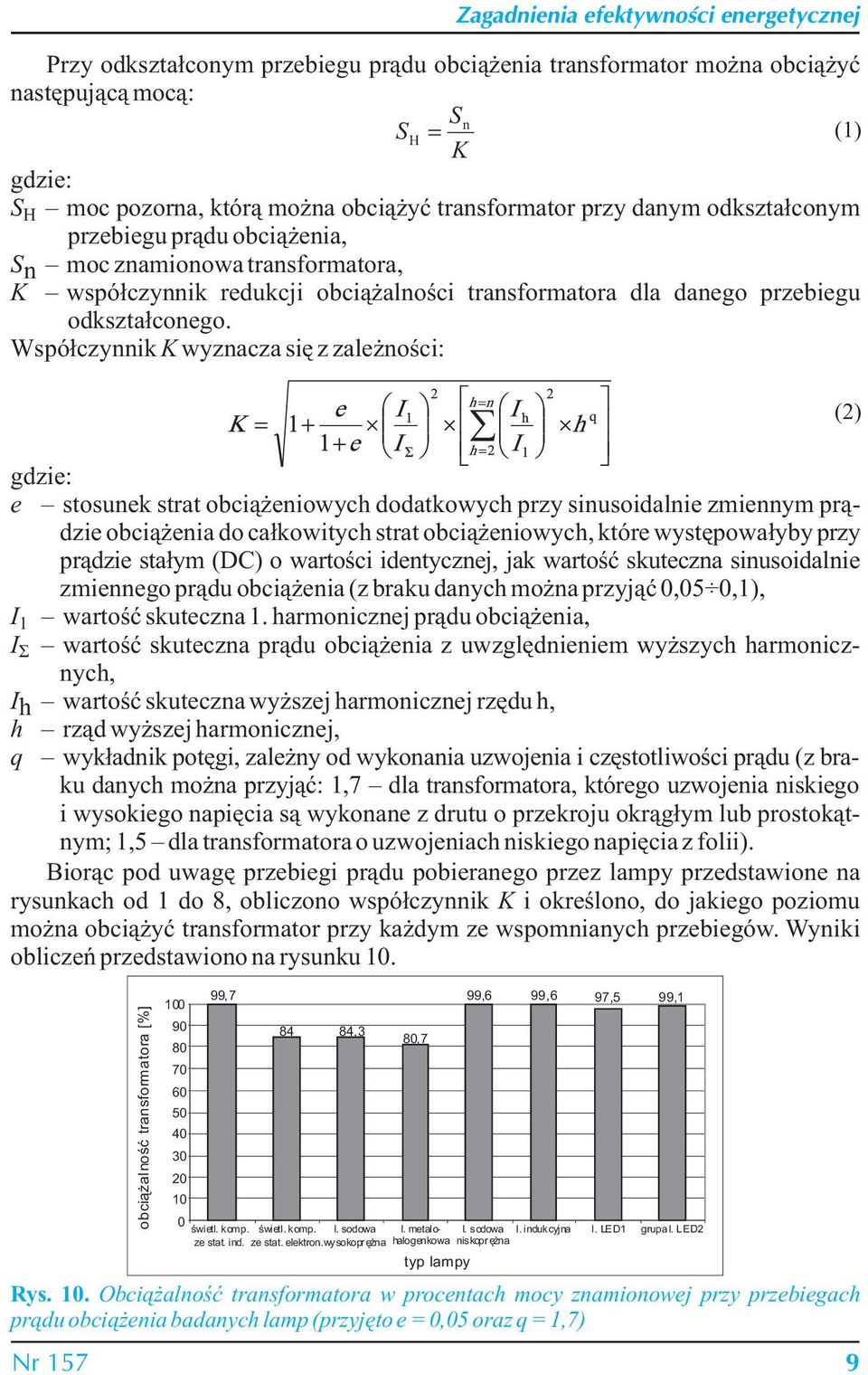Współczynnik K wyznacza się z zależności: gdzie: e stosunek strat obciążeniowych dodatkowych przy sinusoidalnie zmiennym prądzie obciążenia do całkowitych strat obciążeniowych, które występowałyby
