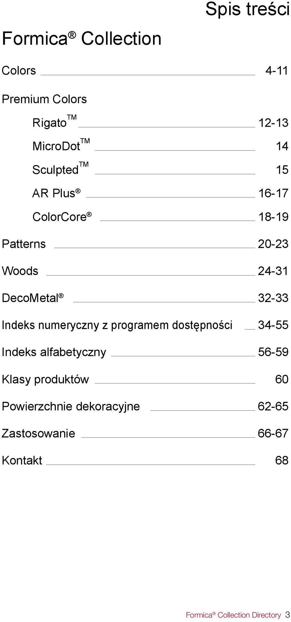 Indeks numeryczny z programem dostępności 34-55 Indeks alfabetyczny 56-59 Klasy produktów