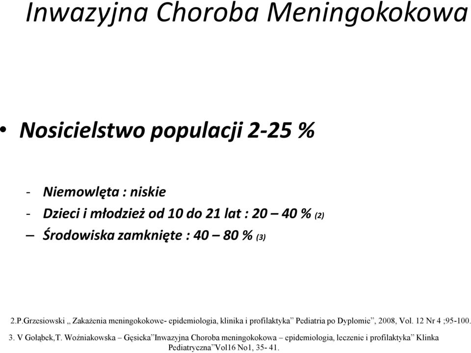 Grzesiowski Zakażenia meningokokowe- epidemiologia, klinika i profilaktyka Pediatria po Dyplomie, 2008, Vol.