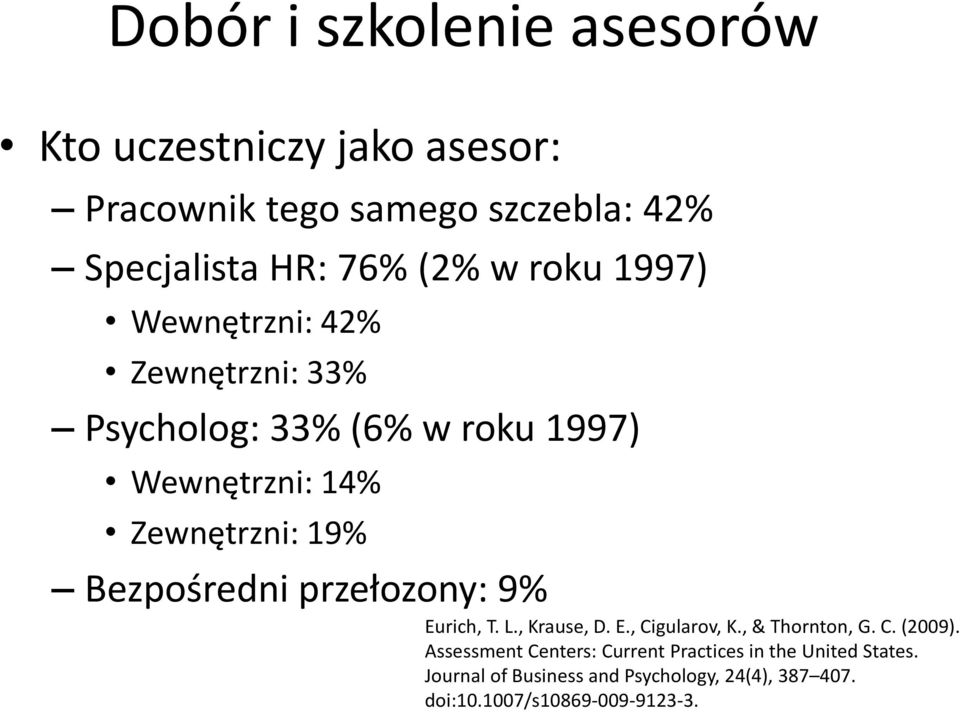 Bezpośredni przełozony: 9% Eurich, T. L., Krause, D. E., Cigularov, K., & Thornton, G. C. (2009).