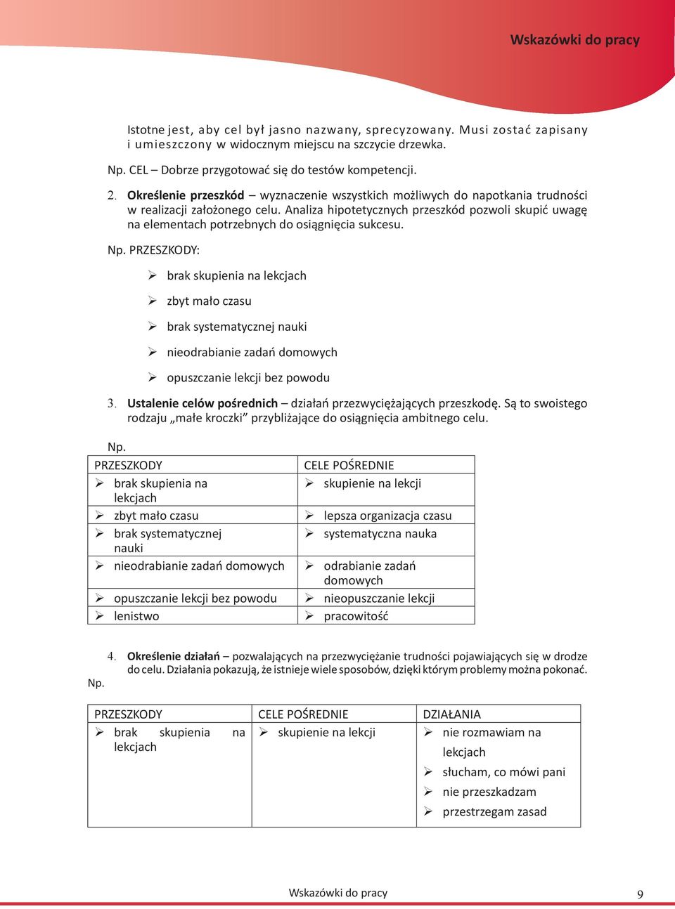 Analiza hipotetycznych przeszkód pozwoli skupić uwagę na elementach potrzebnych do osiągnięcia sukcesu. Np.