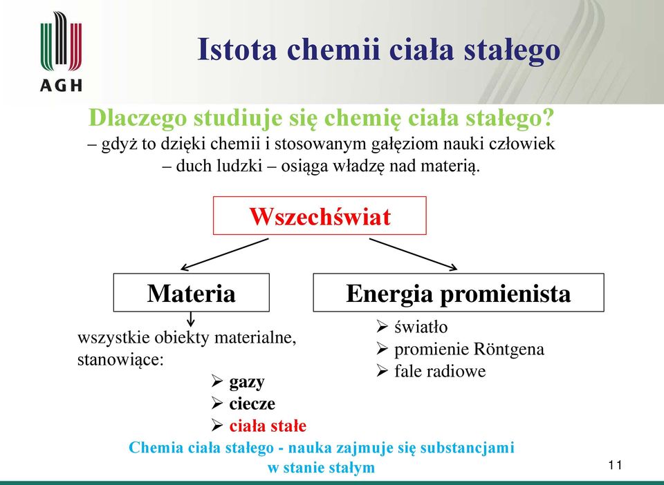 Wszechświat Materia wszystkie obiekty materialne, stanowiące: gazy ciecze Energia promienista